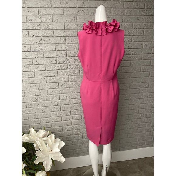 Kasper Women Sleeveless Pink Ruffle V Neckline Sheath Dress Size 8 - Picture 4 of 10